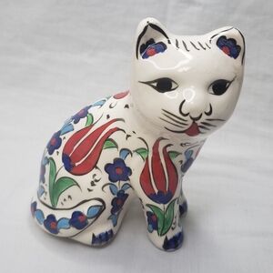 Handmade Ceramic Painted Cat Figurine From Turkey 5 Inches